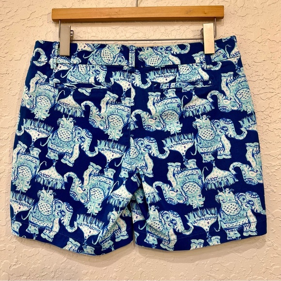 Lilly Pulitzer Jayne Stretch Shorts Deep Indigo Joy Ride Elephant Print - Picture 4 of 12